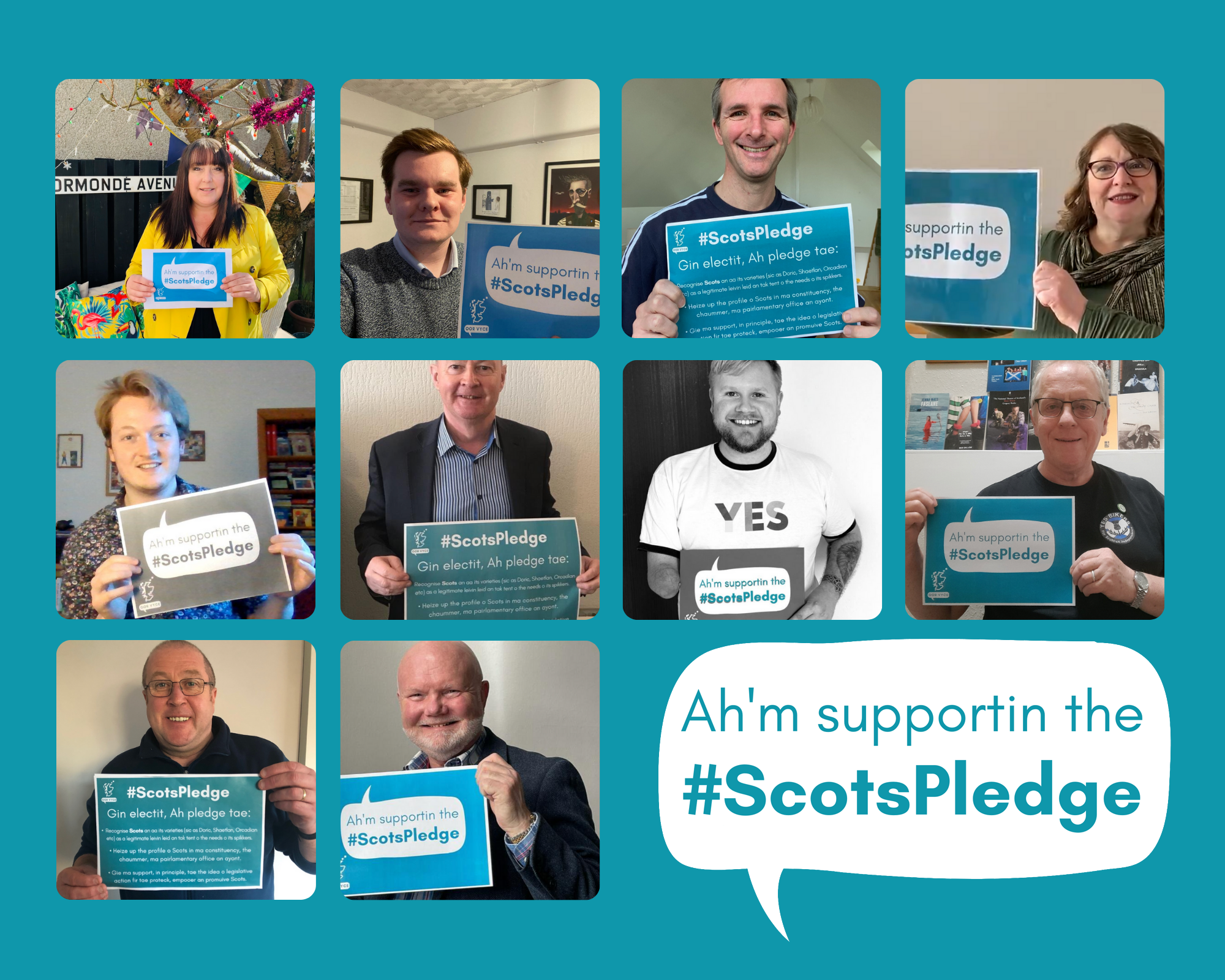 Gallery of photos with candidates holding affirmations to Oor Vyce's #ScotsPledge